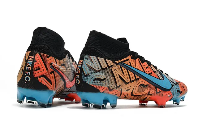 Nike Orange Bleu Col de Chaussette Haut Lacets Asymétriques Terrain Ferme Chaussures de Football 7