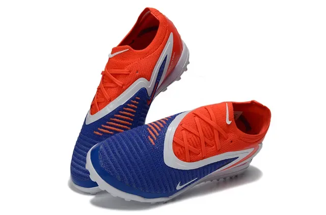 Nike Tênis de Futebol Turf Laranja Azul Upper Knit Overlays Sintéticos 3