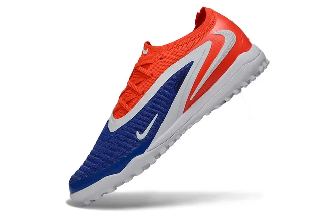 Nike Tênis de Futebol Turf Laranja Azul Upper Knit Overlays Sintéticos 5