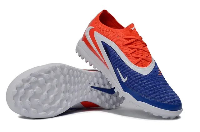 Nike Tênis de Futebol Turf Laranja Azul Upper Knit Overlays Sintéticos 6