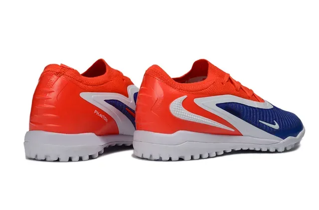 Nike Tênis de Futebol Turf Laranja Azul Upper Knit Overlays Sintéticos 7