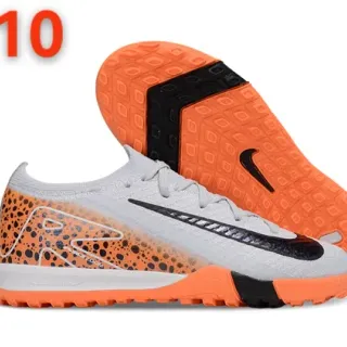 Nike Zapatos de fútbol turf con parte superior de tejido naranja gris y cordones asimétricos