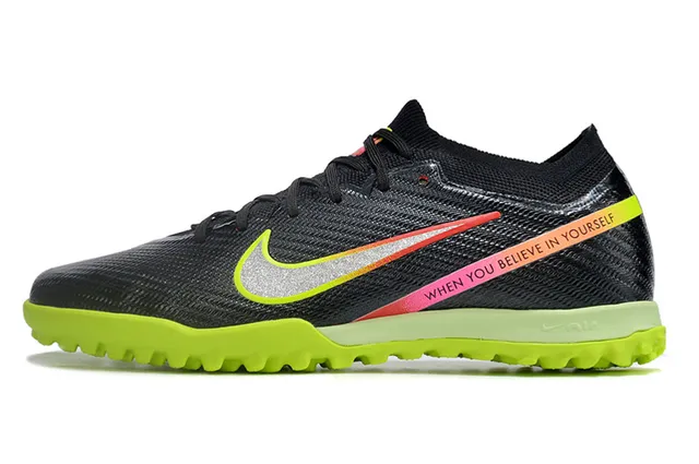 Nike Phantom GT Negro Verde Corte Bajo Tejido Superior Clavos Conicos Césped Zapatos de Fútbol 6
