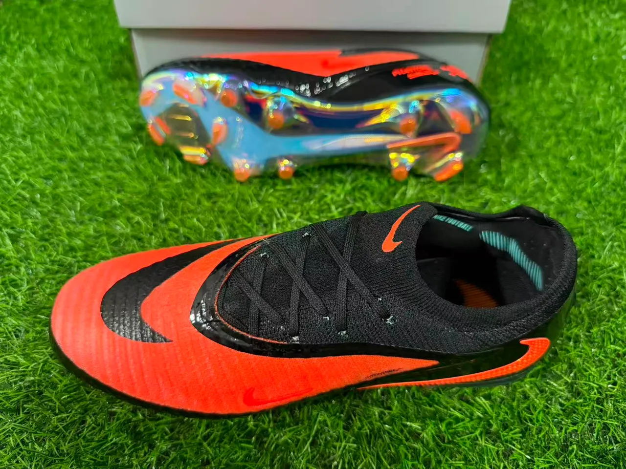Nike Phantom GT Black Orange Low-Cut Football Cleat Iridescent Holographic Outsole Firm-Ground Soccer Shoes 2