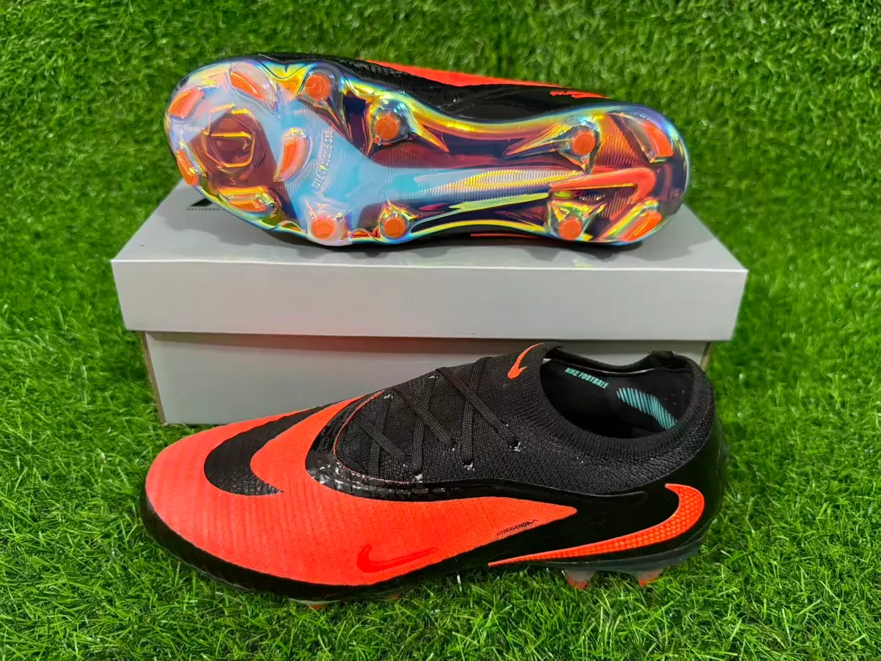 Nike Phantom GT Black Orange Low-Cut Football Cleat Iridescent Holographic Outsole Firm-Ground Soccer Shoes 6