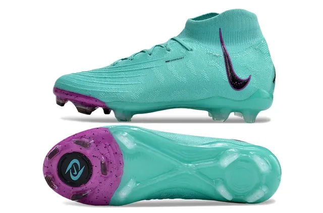 Nike Phantom GT Chaussures de football bleu violet haute coupe ajustement chaussette Flyknit construction sol ferme 5