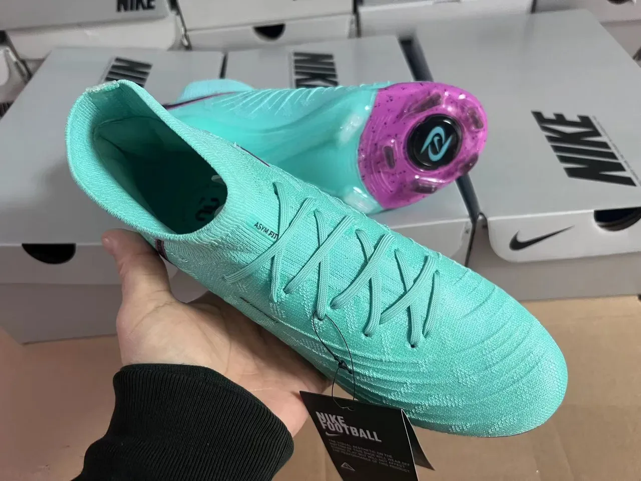 Nike Phantom GT Chaussures de football bleu violet haute coupe ajustement chaussette Flyknit construction sol ferme 12