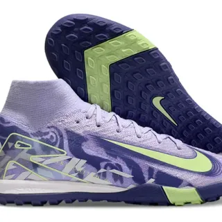 Nike Phantom GT Purple Green High-Top Sock-Fit Collar Lateral Swoosh Turf Soccer Shoes