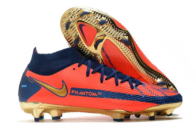 Nike Phantom GT Blanc Bleu Or Chaussures de football terrain ferme 2