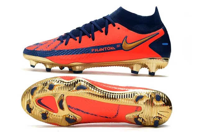 Nike Phantom GT Blanc Bleu Or Chaussures de football terrain ferme 24