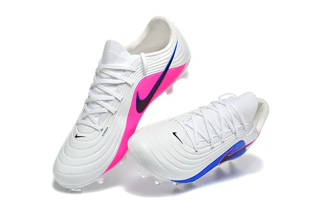 Nike Phantom GT Blanc Bleu Haut Synthétique Lacets Asymétriques Terrain Ferme Chaussures de Football 2