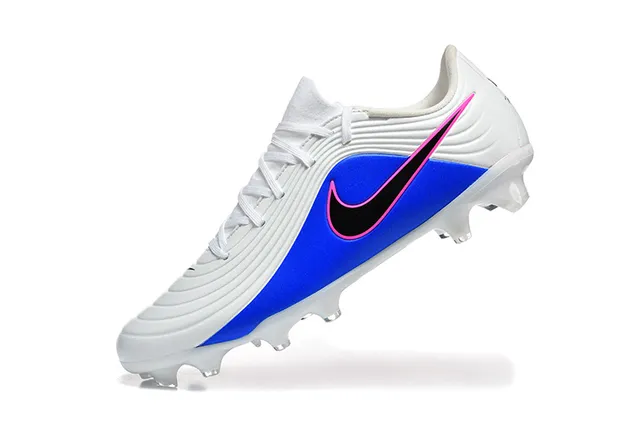 Nike Phantom GT Blanc Bleu Haut Synthétique Lacets Asymétriques Terrain Ferme Chaussures de Football 4