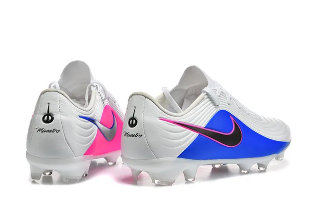 Nike Phantom GT Blanc Bleu Haut Synthétique Lacets Asymétriques Terrain Ferme Chaussures de Football 5