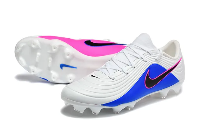 Nike Phantom GT Blanc Bleu Haut Synthétique Lacets Asymétriques Terrain Ferme Chaussures de Football 6