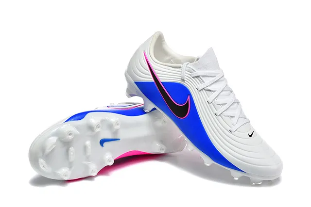 Nike Phantom GT Blanc Bleu Haut Synthétique Lacets Asymétriques Terrain Ferme Chaussures de Football 7
