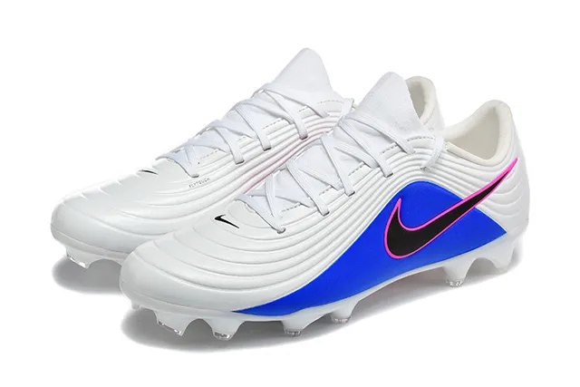 Nike Phantom GT Blanc Bleu Haut Synthétique Lacets Asymétriques Terrain Ferme Chaussures de Football 8