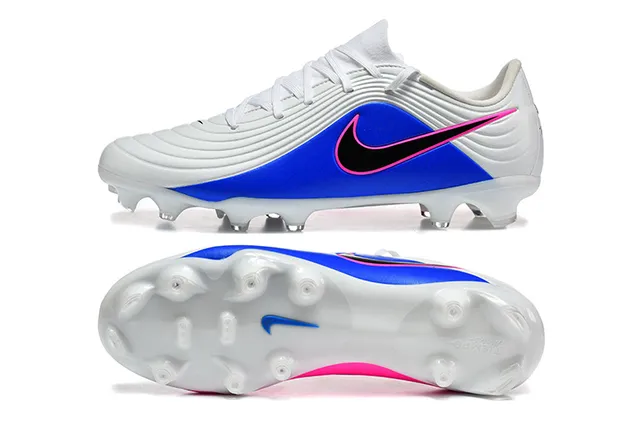 Nike Phantom GT Blanc Bleu Haut Synthétique Lacets Asymétriques Terrain Ferme Chaussures de Football 9