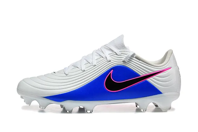 Nike Phantom GT Blanc Bleu Haut Synthétique Lacets Asymétriques Terrain Ferme Chaussures de Football 10
