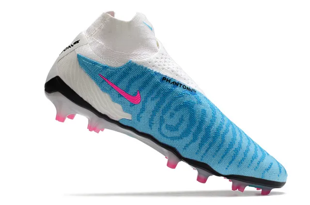 Nike Phantom GT Blanc Bleu Chaussures de football avec col tricoté ajusté pour chaussettes sans lacets asymétrique surface ferme 3