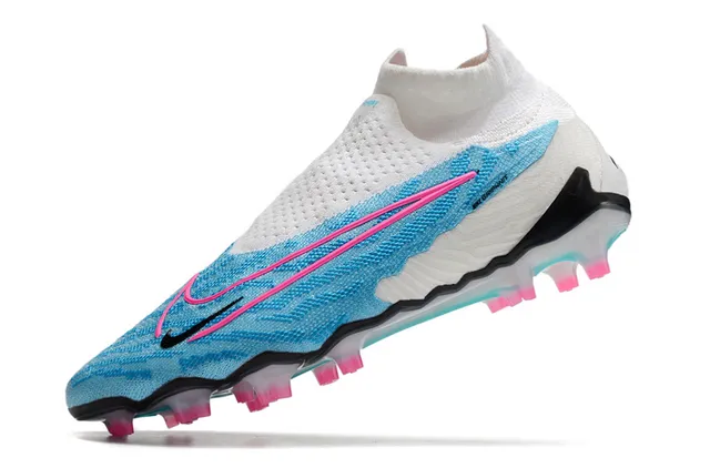 Nike Phantom GT Blanc Bleu Chaussures de football avec col tricoté ajusté pour chaussettes sans lacets asymétrique surface ferme 4