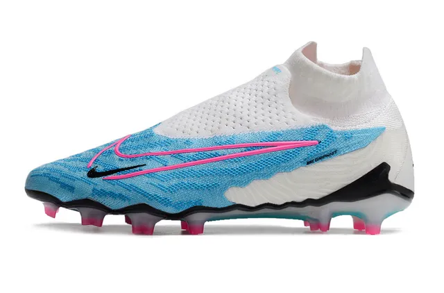 Nike Phantom GT Blanc Bleu Chaussures de football avec col tricoté ajusté pour chaussettes sans lacets asymétrique surface ferme 5