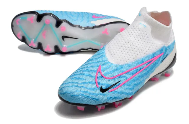 Nike Phantom GT Blanc Bleu Chaussures de football avec col tricoté ajusté pour chaussettes sans lacets asymétrique surface ferme 6