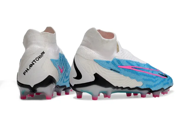 Nike Phantom GT Blanc Bleu Chaussures de football avec col tricoté ajusté pour chaussettes sans lacets asymétrique surface ferme 7