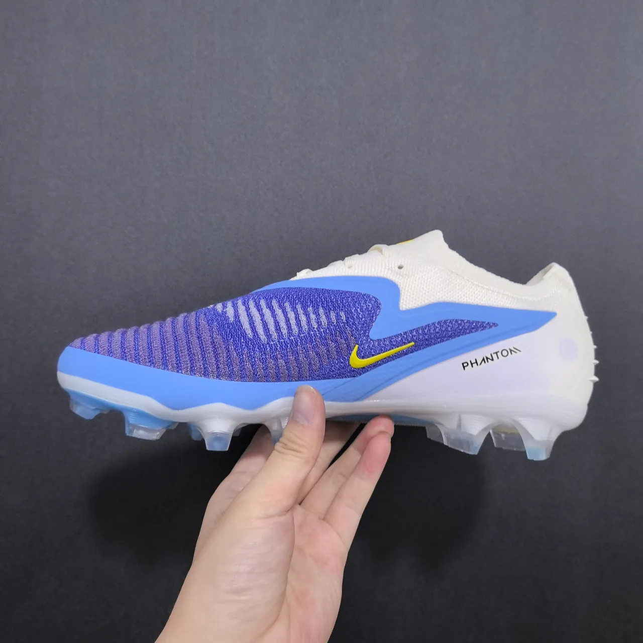 Nike Phantom GT White Purple Knit Upper Asymmetrical Lacing Firm-Ground Soccer Shoes 5