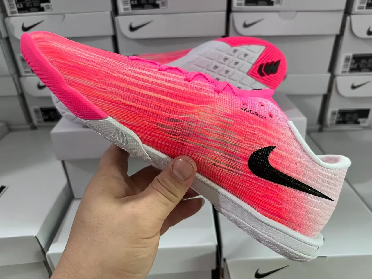 Nike Pink Black Flyweave Knit Upper Swoosh Overlay Indoor Soccer Shoes 4
