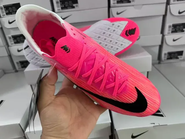 Nike Pink Black Flyweave Knit Upper Swoosh Overlay Indoor Soccer Shoes 5