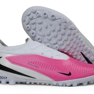 Nike Pink White Low-Cut Sock-Fit Collar Textured Synthetic Forefoot Overlay Turf Soccer Shoes