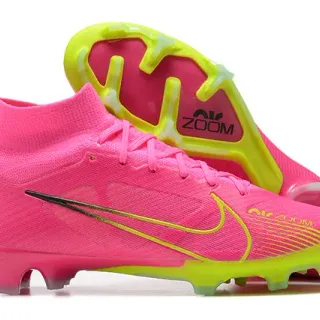 Nike Pink Yellow High-Cut Knit Bootie Asymmetrical Lacing Firm-Ground Soccer Shoes