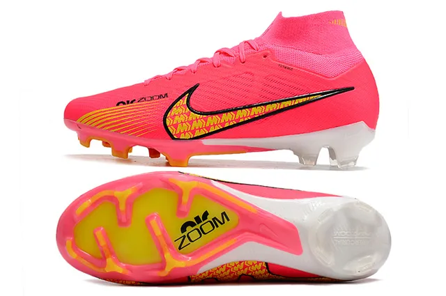 Nike Rosa Amarillo Alto Corte Ajuste a Calcetín Superior Flyknit Suelo Firme Zapatos de Fútbol 2