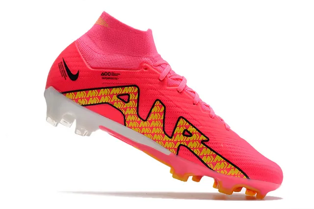 Nike Rosa Amarillo Alto Corte Ajuste a Calcetín Superior Flyknit Suelo Firme Zapatos de Fútbol 3