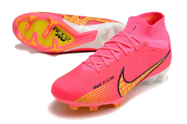 Nike Rosa Amarillo Alto Corte Ajuste a Calcetín Superior Flyknit Suelo Firme Zapatos de Fútbol 6