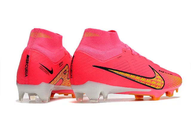 Nike Rosa Amarillo Alto Corte Ajuste a Calcetín Superior Flyknit Suelo Firme Zapatos de Fútbol 7