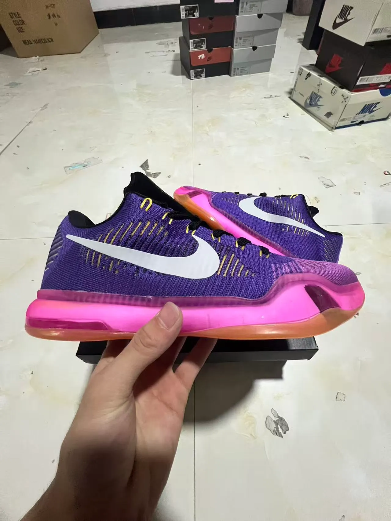 Nike Purple Pink Knit Upper Visible Full-Length Cushioning Basketball Shoes 7