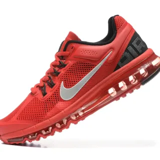 Nike Zapatillas de Running con parte superior de malla roja y negra, amortiguación de aire visible a lo largo del todo