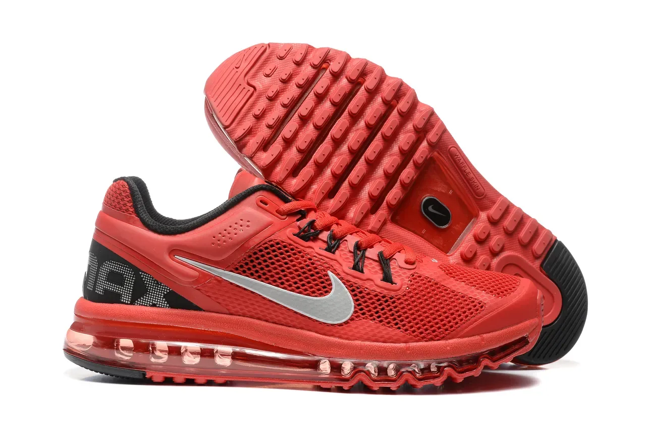 Nike Tênis de Running com parte superior de malha vermelha e preta, amortecimento de ar visível em toda a extensão 7