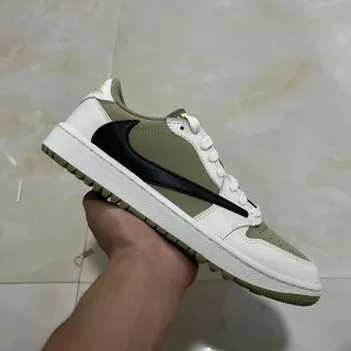 Nike White Army Green Low-Top Layered Panel Construction Lifestyle Sneakers