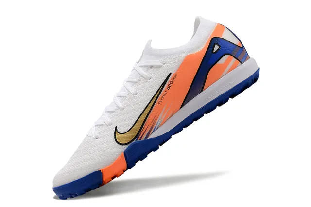 Nike White Blue Flyknit Upper ACC Technology Label Turf Soccer Shoes 4