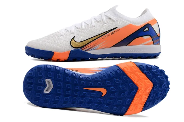 Nike White Blue Flyknit Upper ACC Technology Label Turf Soccer Shoes 5