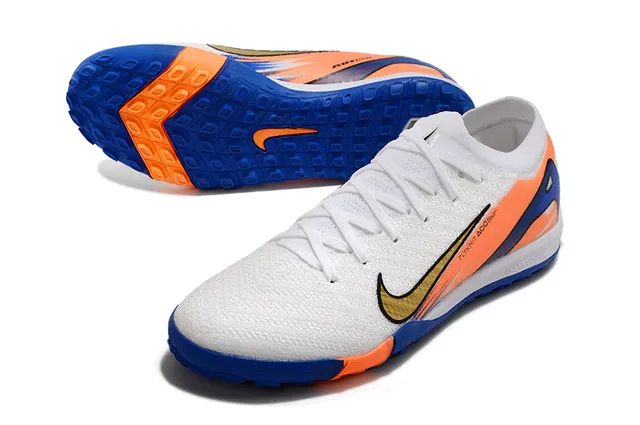 Nike White Blue Flyknit Upper ACC Technology Label Turf Soccer Shoes 6