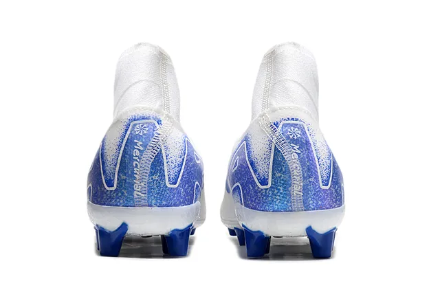 Nike White Blue High-Cut Knit Upper Asymmetrical Lacing Firm-Ground Soccer Shoes 4