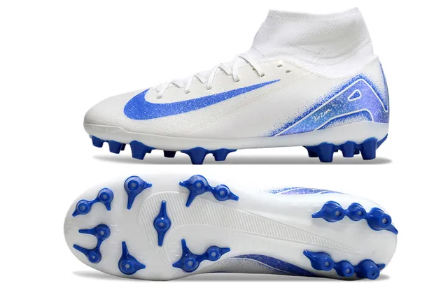 Nike White Blue High-Cut Knit Upper Asymmetrical Lacing Firm-Ground Soccer Shoes 5