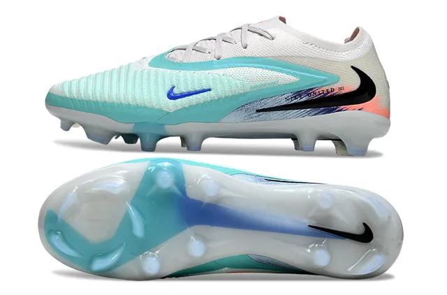 Nike Zapatos de fútbol con upper de tejido blanco y azul, bajo, estilo botín, para terreno firme 6