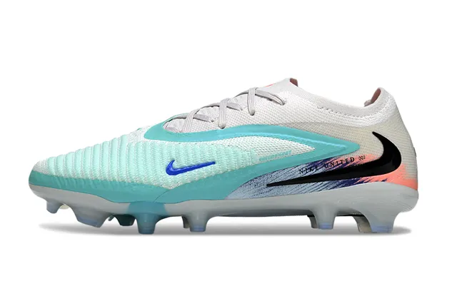 Nike Zapatos de fútbol con upper de tejido blanco y azul, bajo, estilo botín, para terreno firme 7