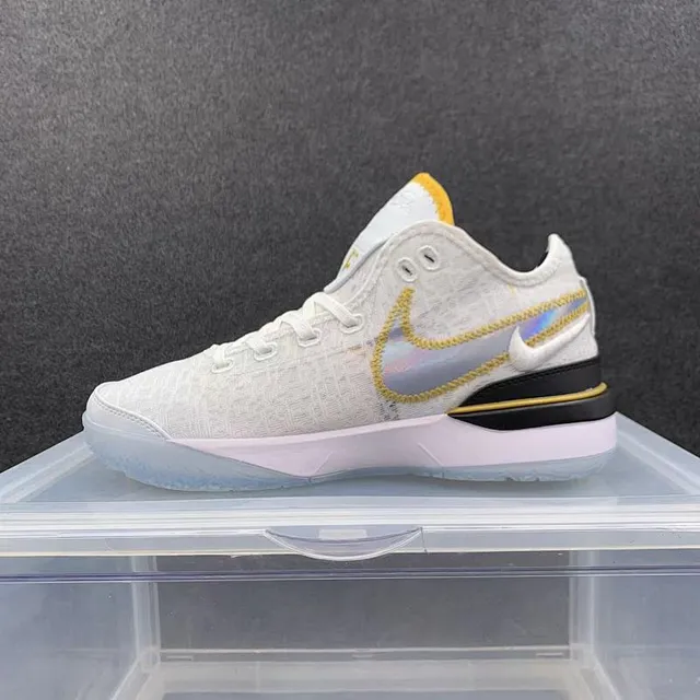 Nike White Gold High-Top Textured Knit Basketball Shoes 2