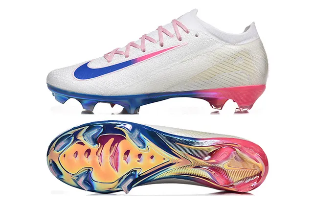 Nike White Multicolor Knit Upper Iridescent TPU Heel Firm-Ground Soccer Shoes 9