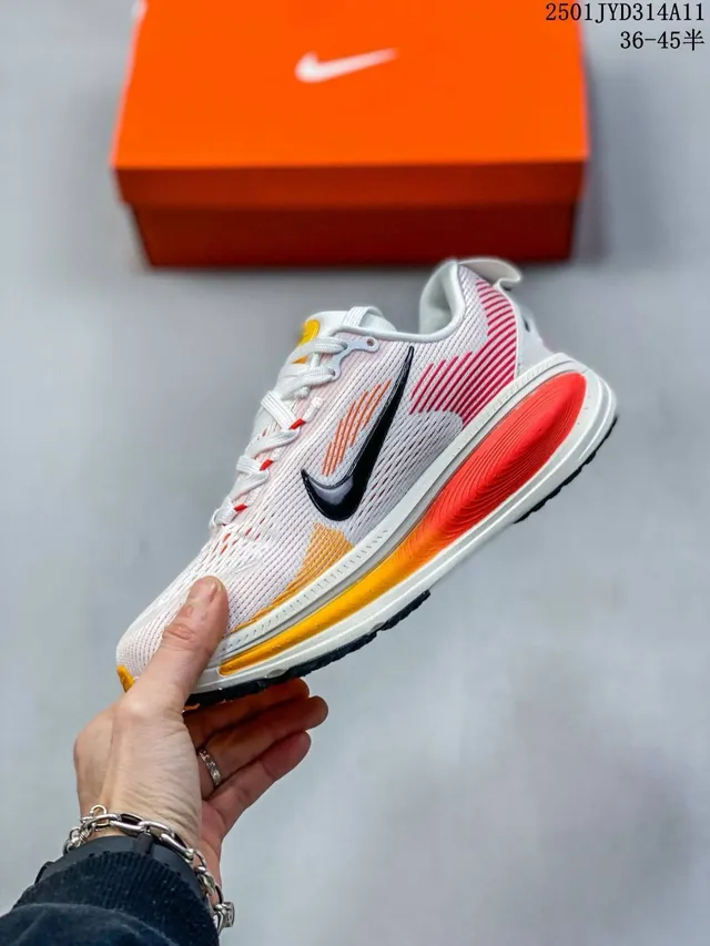 Nike White Orange Engineered Mesh Upper Gradient Midsole Running Shoes 3